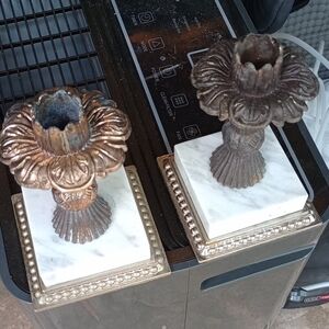 Decorative Marble Base Floral Metal Candle Holders - Bronze